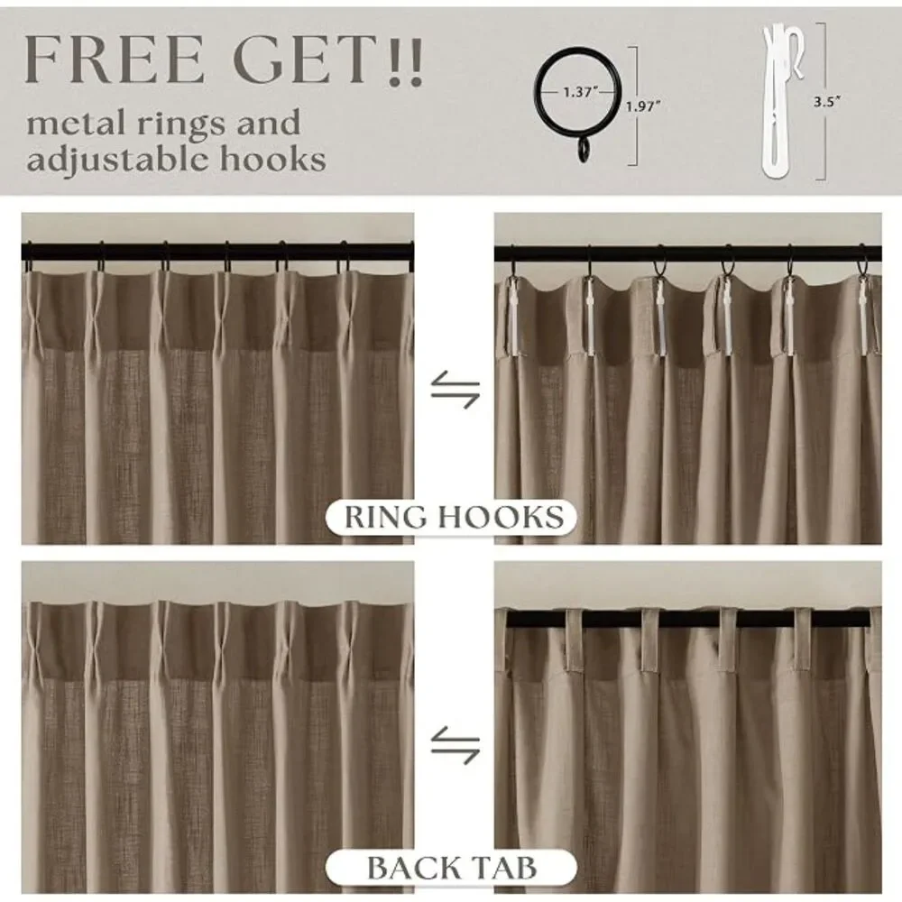 Brand New Latte Linen Pinch Pleated Curtains 40